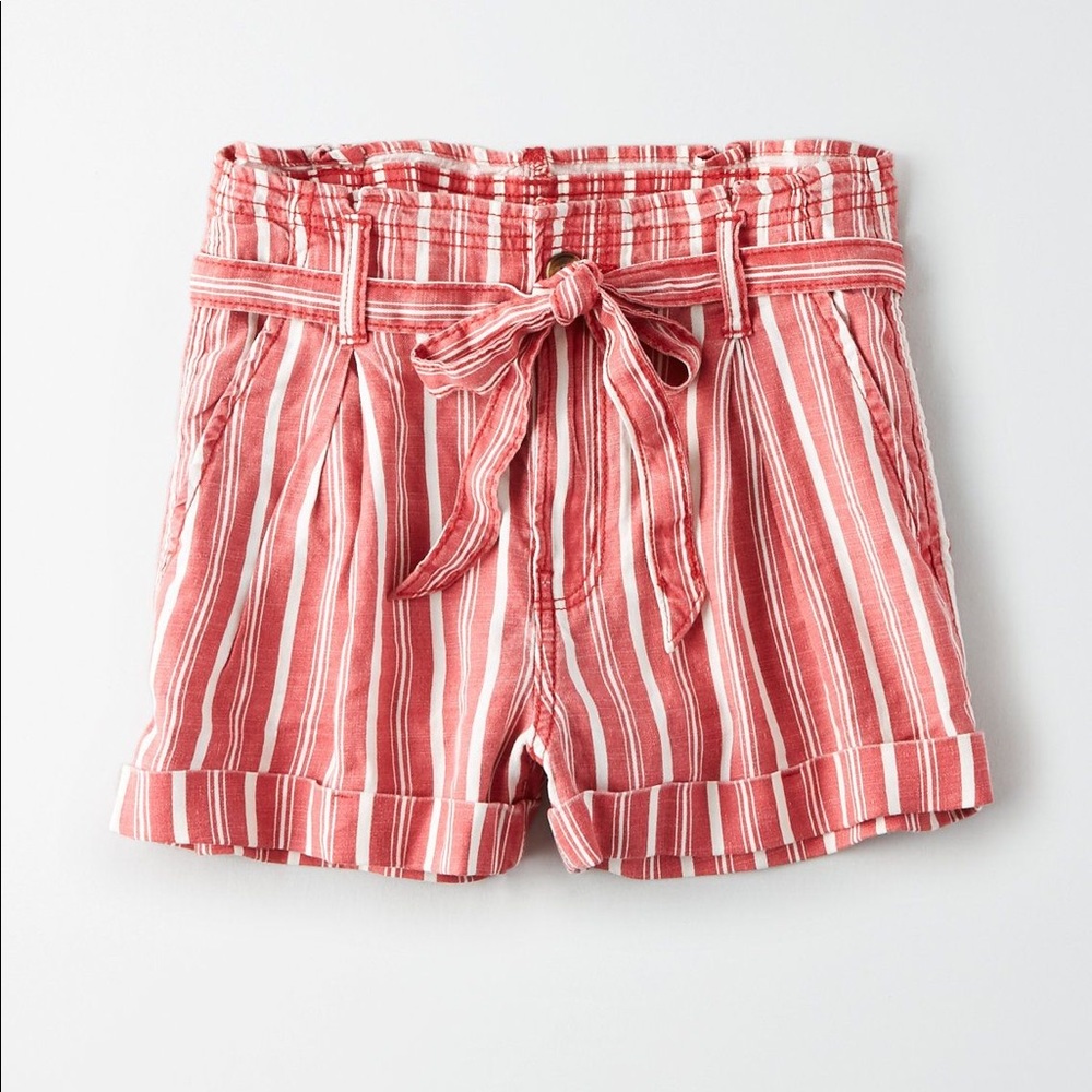 American Eagle striped denim paper bag shorts